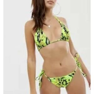 ASOS Swim Neon Snakeskin Print String Bikini sz 8